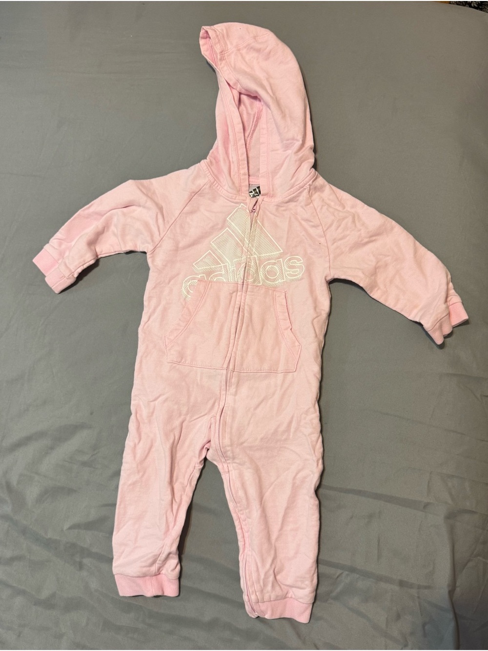 adidas Light Pink Hooded Baby One-Piece Romper